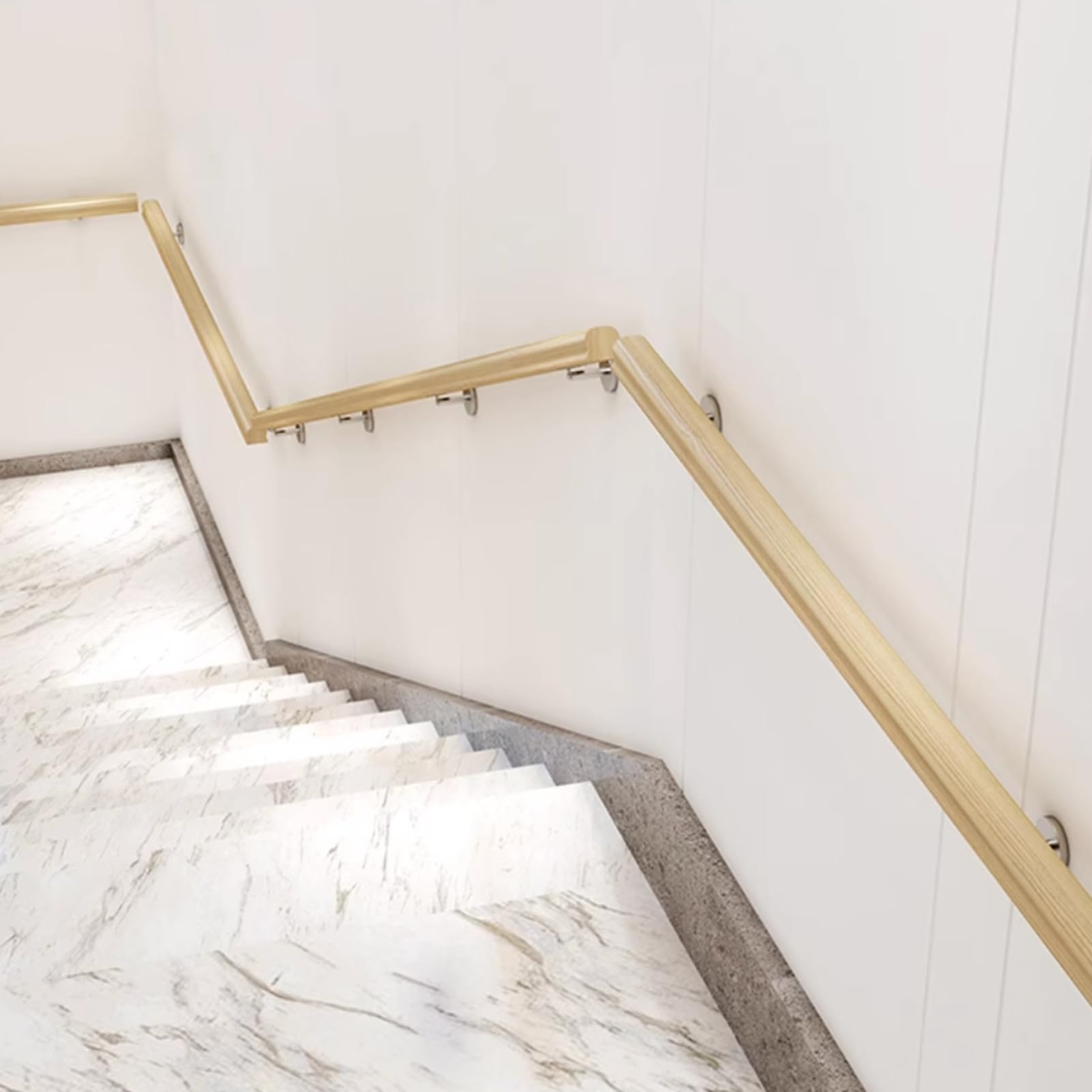 Pasamanos de Madera Antideslizante Barandilla para Escaleras Interior Varilla de Soporte Pasamanos de Pared con 2 Soportes de Acero inoxidable para Exteriores Loft Ancianos (100CM)
