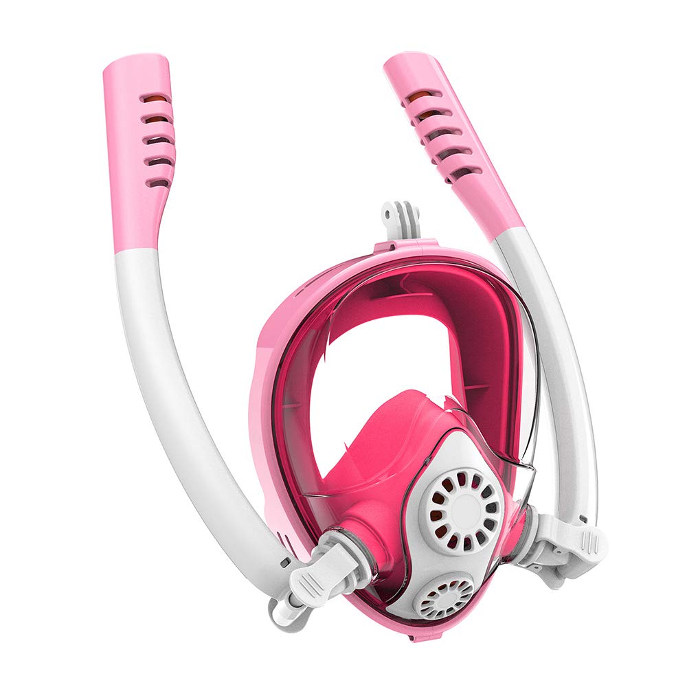 Snorkel Mask Pliable 180 Vue Panoramique Masque de Snorkeling à Respiration Libre avec Support de Caméra Amovible en Rose