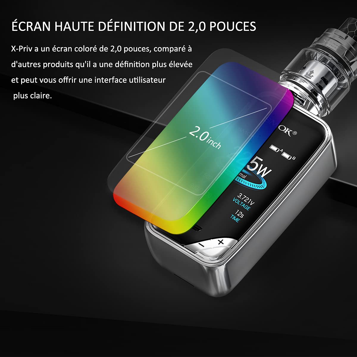 Cigarette Electronique Kit Complet,Smok X-priv 225W Plein cran  Kit+Interdit aux moins de 18 ans avec 8ml TFV12 Prince Tank,2*Efest  Batterie VapeSans Tabac Ni Nicotine(Prisme Chrome) : Amazon.fr: High-Tech