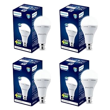 PHILIPS 14W Emergency LED Bulb | Stellar Bright B22 Inverter LED Bulb for Power Cuts | Crystal White, Pack of 4