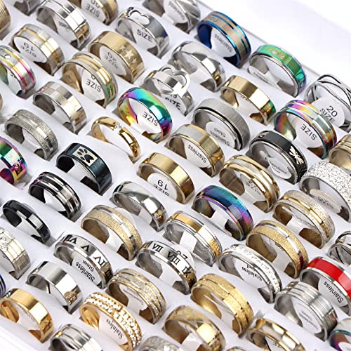 50Pcs/Lot Fashion Stainless Steel Heart Rhinestone Band Rings For Women Men Mix Style Party Jewelry Wholesale2