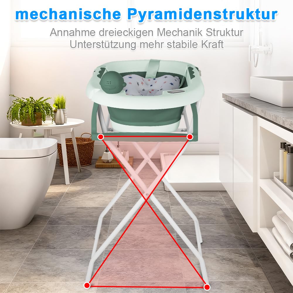 Vasca da bagno pieghevole per bambini a piedi – Grande Vasca da bagno Xxl con supporto/sedile e kit di drenaggio – Bacino per neonati dalla nascita a 3 anni – Regalo per bambini – (stile 5) 81,5 x 48