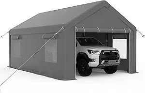 13x20ft Heavy Duty Carport, Portable Garage with 2 Doors & Roll-Up Window, Reinforced Steel Poles, Uv Resistant Waterproof Tarp, Portable Carport for Car, Truck, Boat,Motorcycle