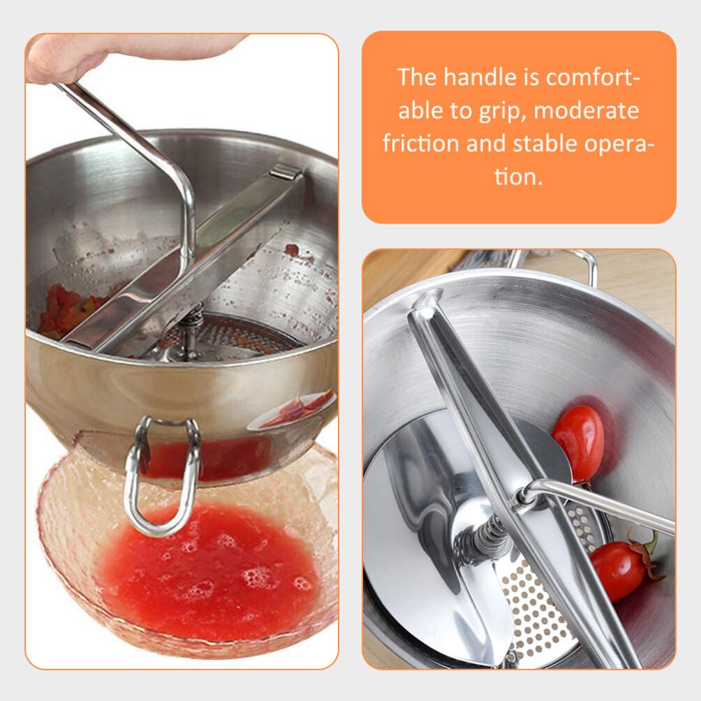 UPKOCH 1 juego de molino de alimentos rotativo de acero inoxidable para frutas y verduras, molinillo de manivela de mano, prensador de papas, prensa manual de trituradora de cocina, herramienta