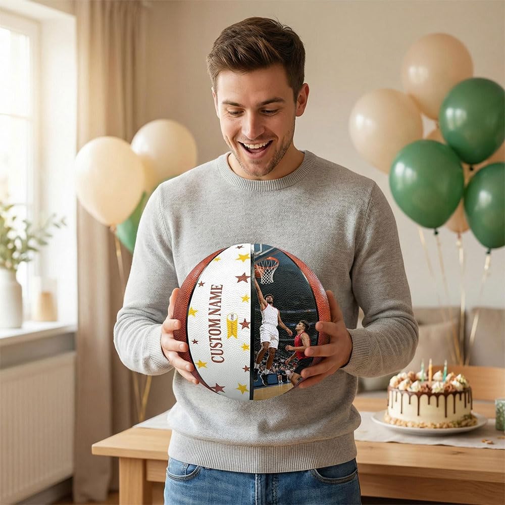 Pallone da Basket Personalizzato Decorativo, Personalizzato con Foto e Nome, Regali Commemorativi di Compleanno, il Ritorno a Scuola, lo Staff Tecnic