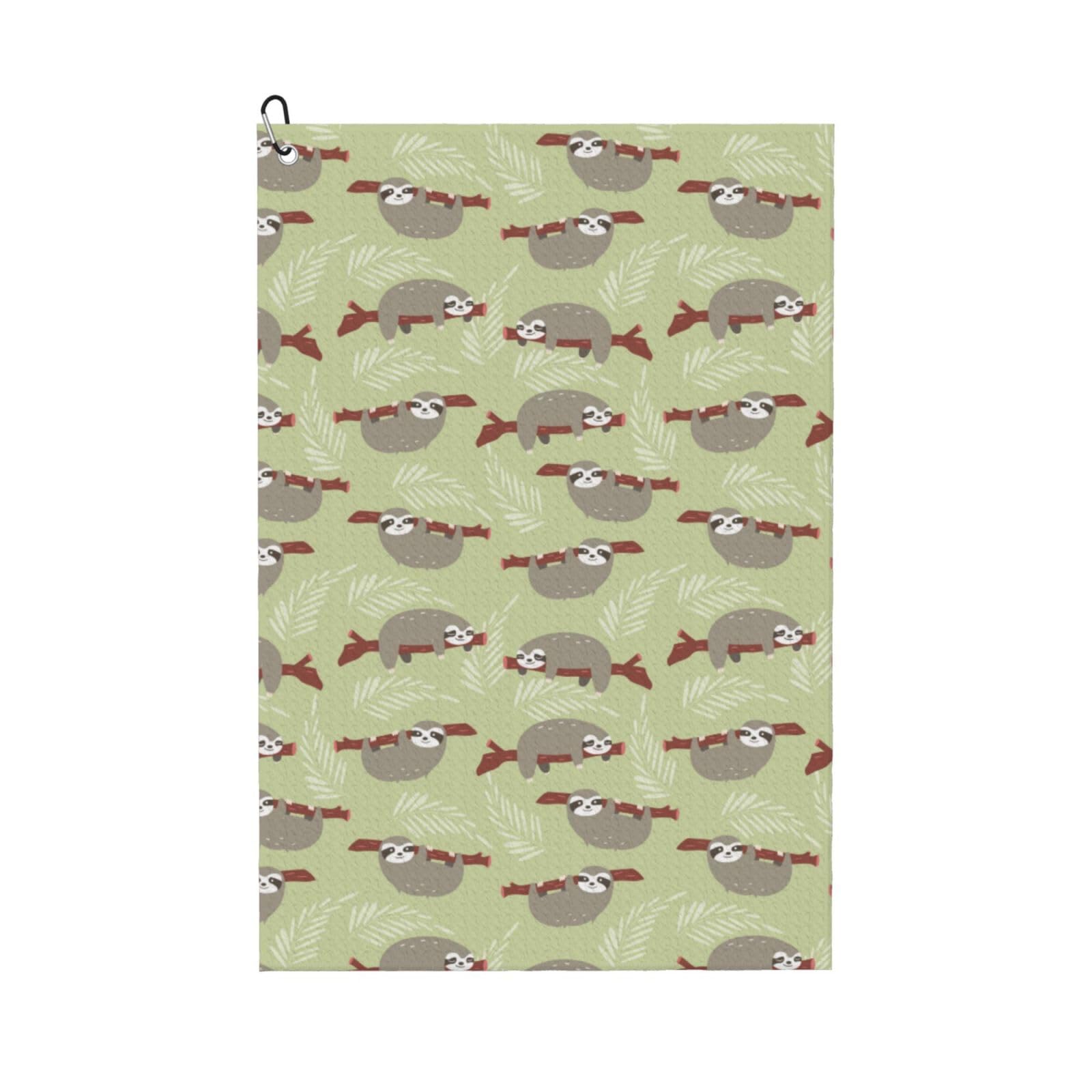 AOOEDM Twig Sloth Print Golf Towel with Carabiner Clip Absorbent Microfiber Golf Towel for Cleaning Golf Ball Club Putter Iron for Golf Bag Trolly Belt Loop 16" X 24"