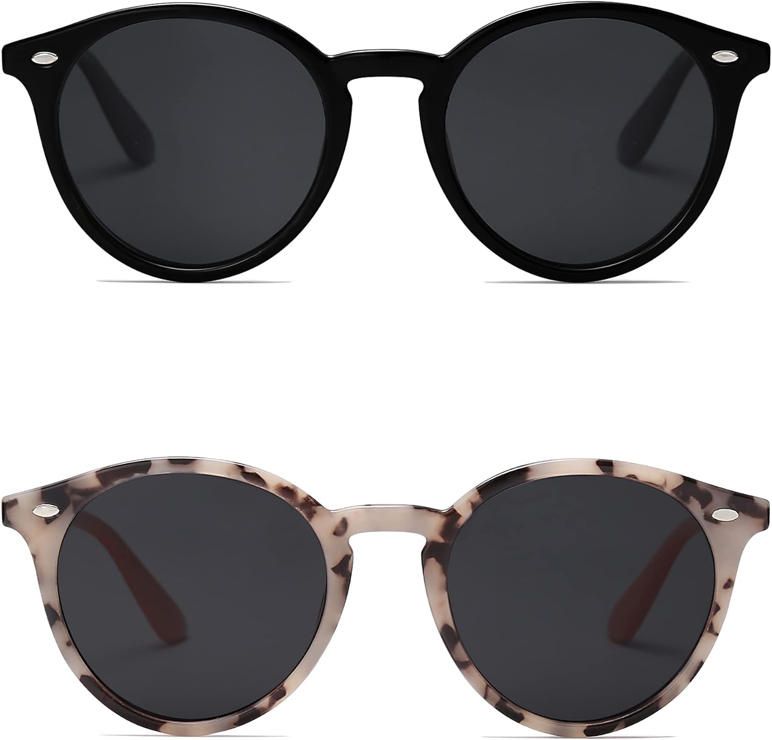 SOJOS 2 PACK Retro Round Polarized Sunglasses Womens Mens Classic Vintage Sunnies SJ2069