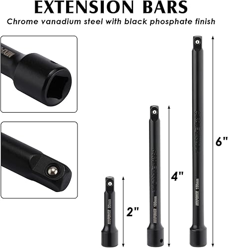 Miniatura 5 de MIXPOWER Juego de 55 llaves de impacto Dr. de 14 pulgadas, CR-V, 6 puntos, SAEmétrico, 532 pulgadas - 916 pulgadas, 0.157in - 0.591in, poco