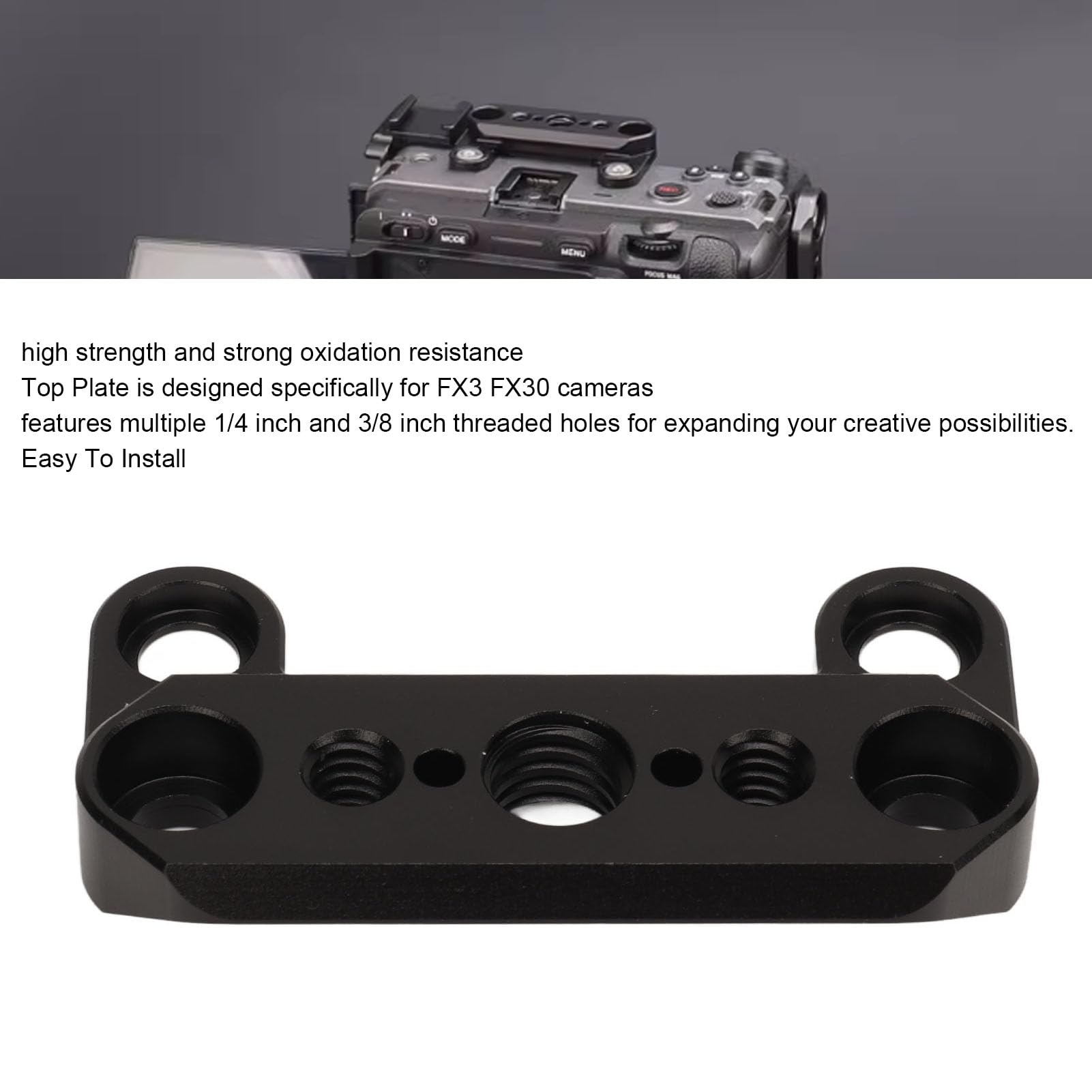 Piastra Superiore In Alluminio Per Fotocamera Sony FX3 E FX30 | Maniglia Universale Con Porte 1/4 E 3/8 | Accessorio Per Riprese - 3
