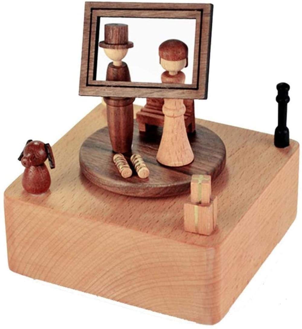 RUXMY Sculpture Wooden Fashion Pop Music Box Home Furnishing Creative Solid Wood Crafts Antique Carving (Size: 11.4X11.4X15M) Fashion Pop Music Box Small Exquis