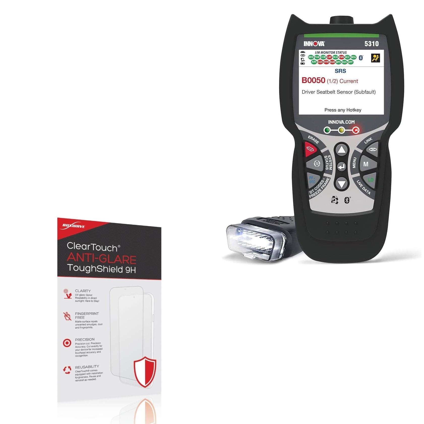 BoxWave Screen Protector Compatible With Innova 5310 OBD2 Scanner Diagnostic Tool (2.8 in) - ClearTouch Anti-Glare ToughShield 9H (2-Pack), Anti-Glare 9H Tough Flexible Film Screen Protector