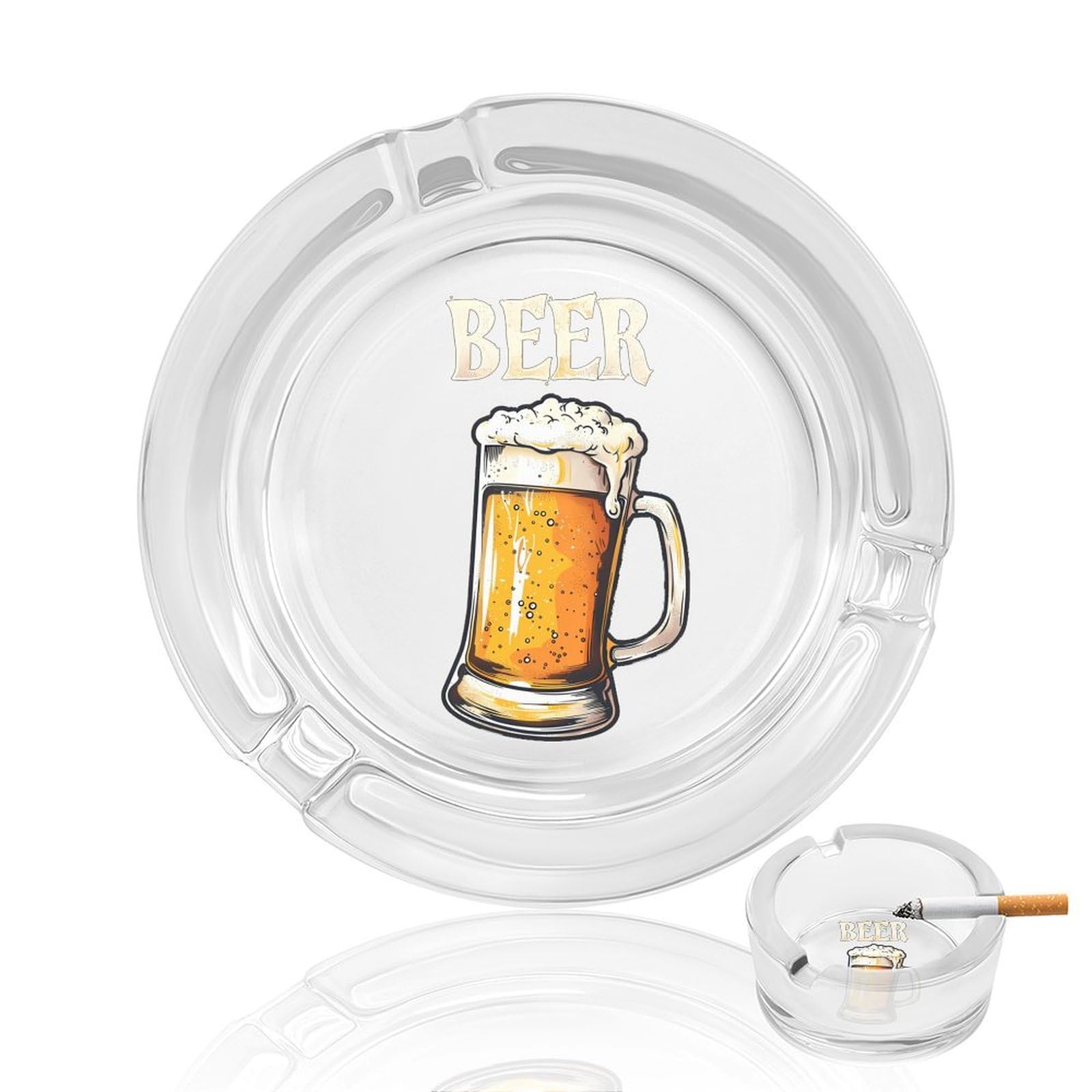 Beer Ashtray Portable Round Glass Outdoor Ash Tray for Home Office Garden Pub