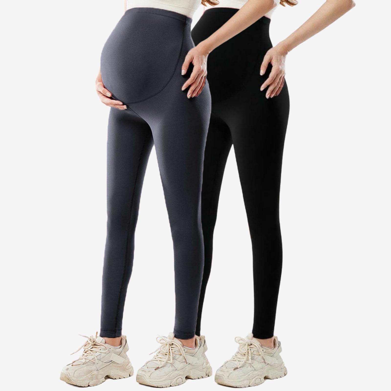 HAOLEI Paquete de 2 Leggings de Maternidad para Mujer Cintura Alta Leggings Premamá Push Up Suaves Cómodos Pantalones de Yoga de Maternidad Casual Elástico Mallas Deporte para Embarazo