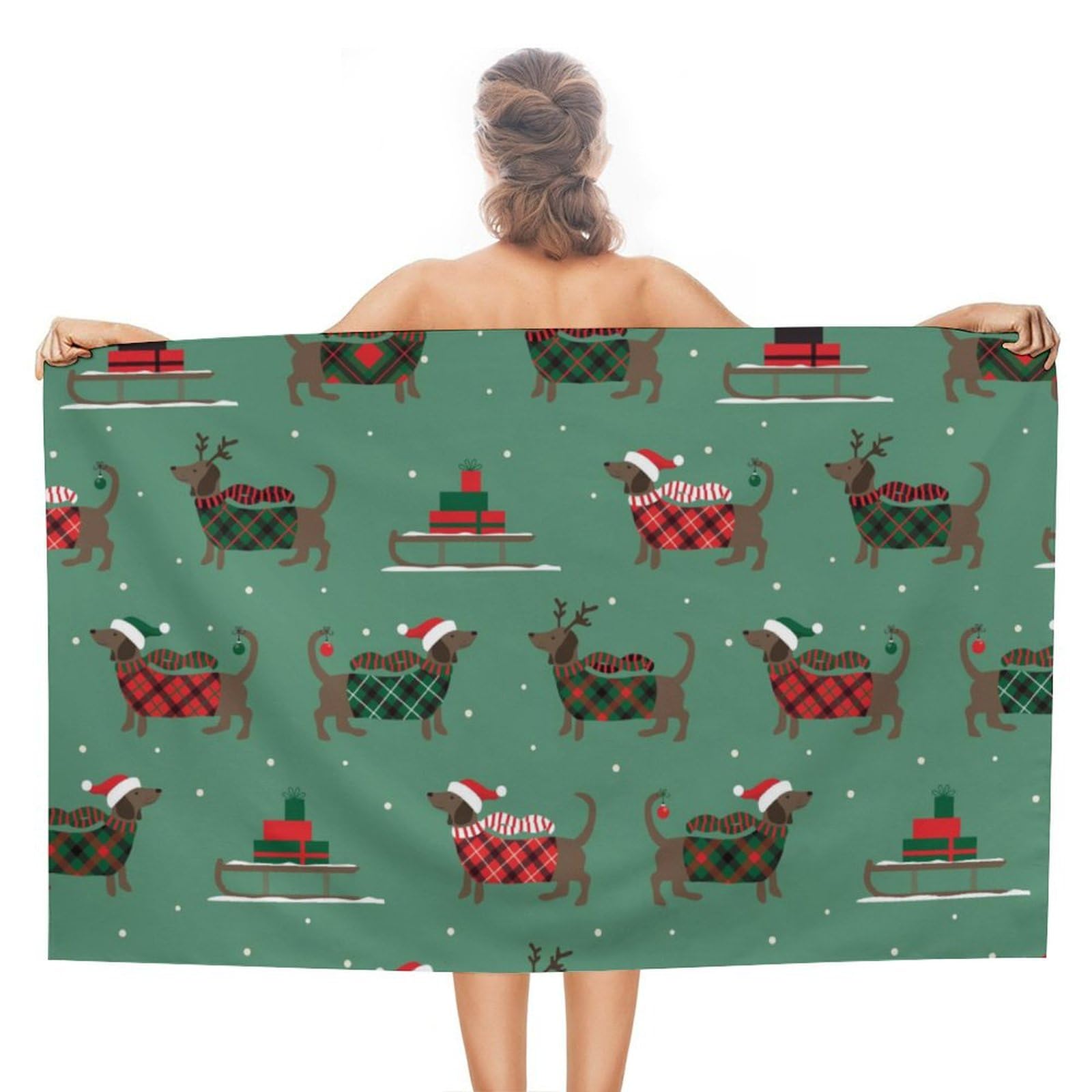 LWORZIIB Beach Towel, Christmas Dachshund Dog Bath Towel, Absorbent Towel for Swimming, Sports, Travel