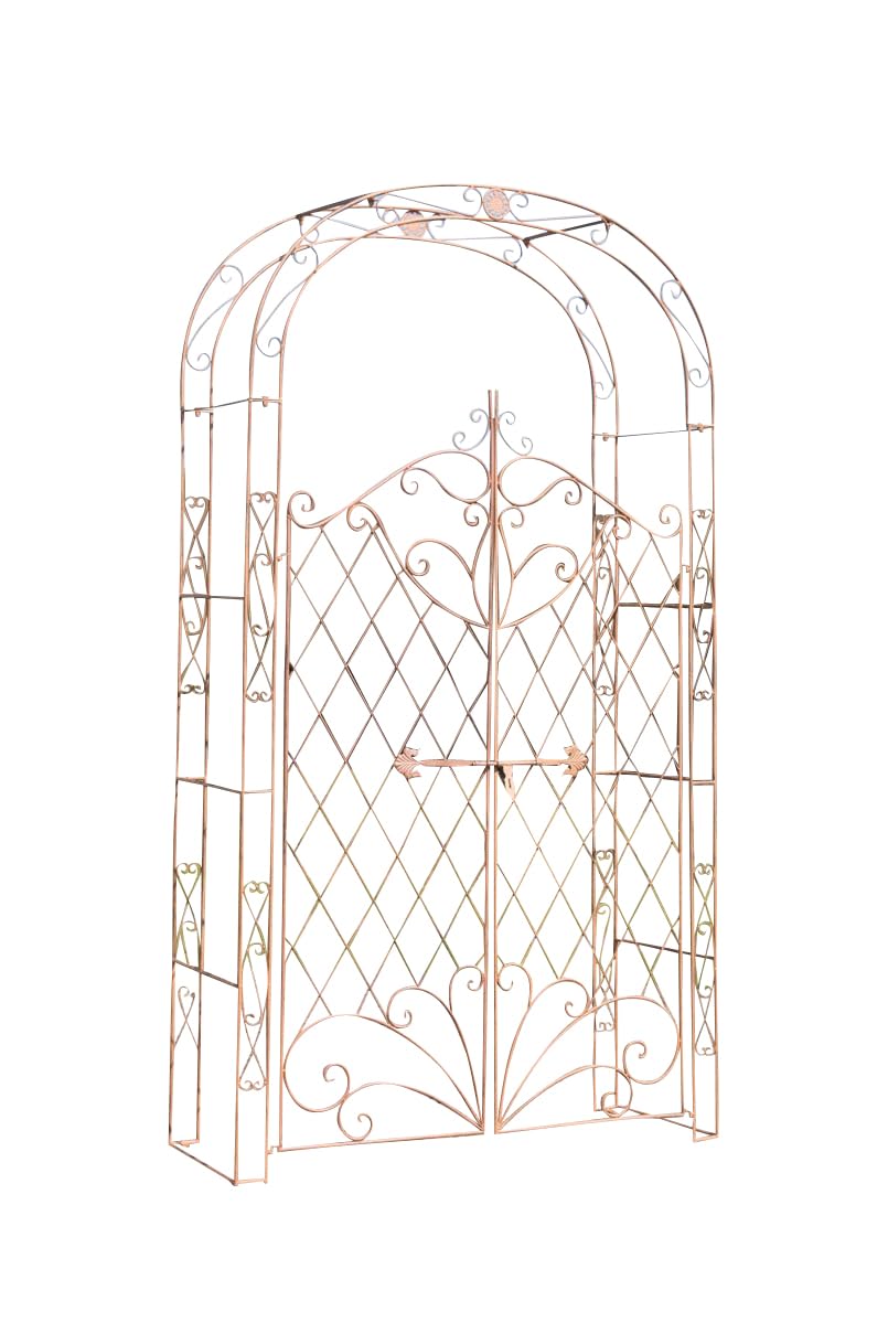 CLP Arche à rosiers en Fer Melissa avec Porte (Hauteur 150 cm); Hauteur Totale 220 cm, Couleur:Marron Antique