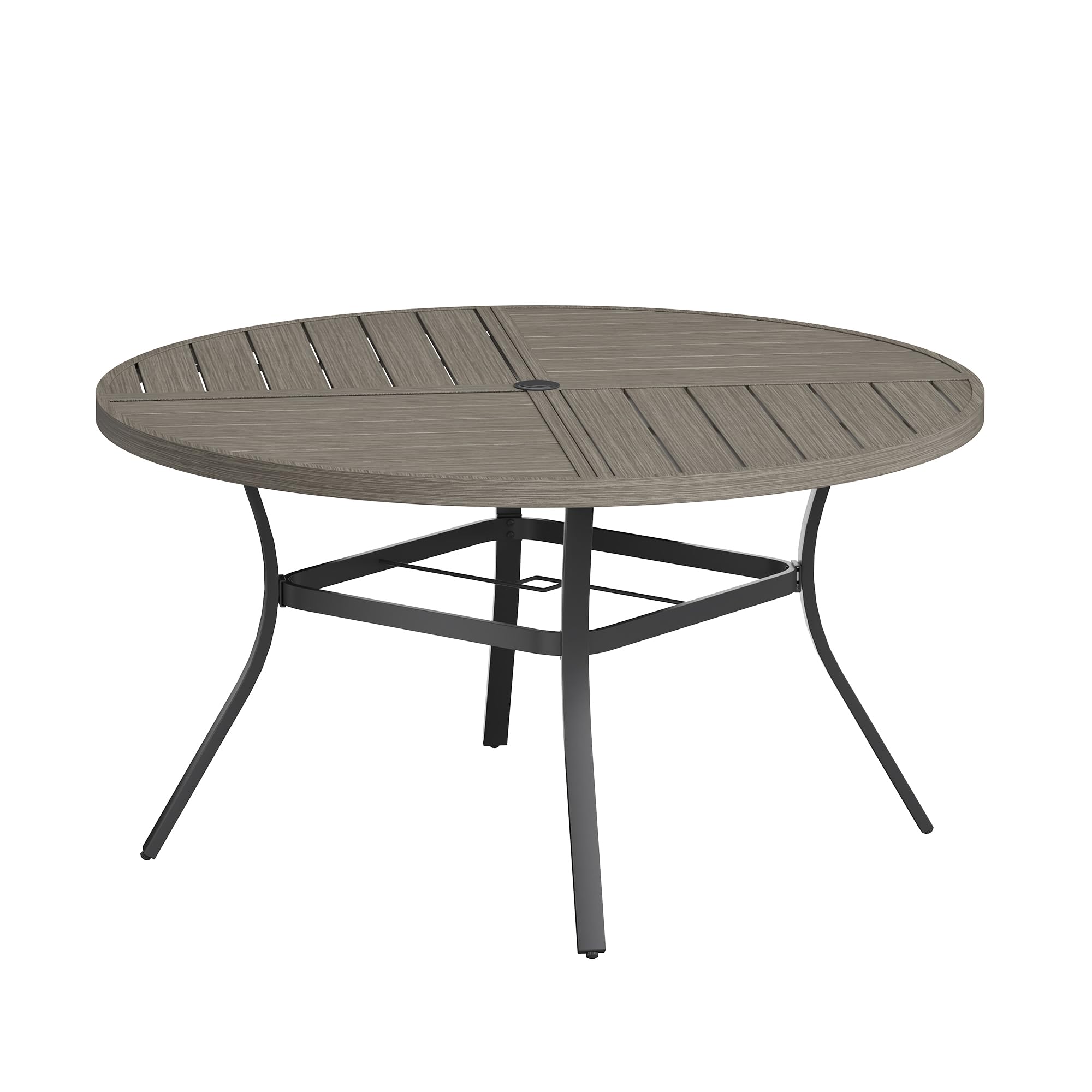 VICLLAX Round Patio Table with Adjustable Umbrella Hole for 6, All Weather Metal Outdoor Dining Table for Lawn Garden, 50" Outdoor Coffee Table, Grey Wood-Like Tabletop