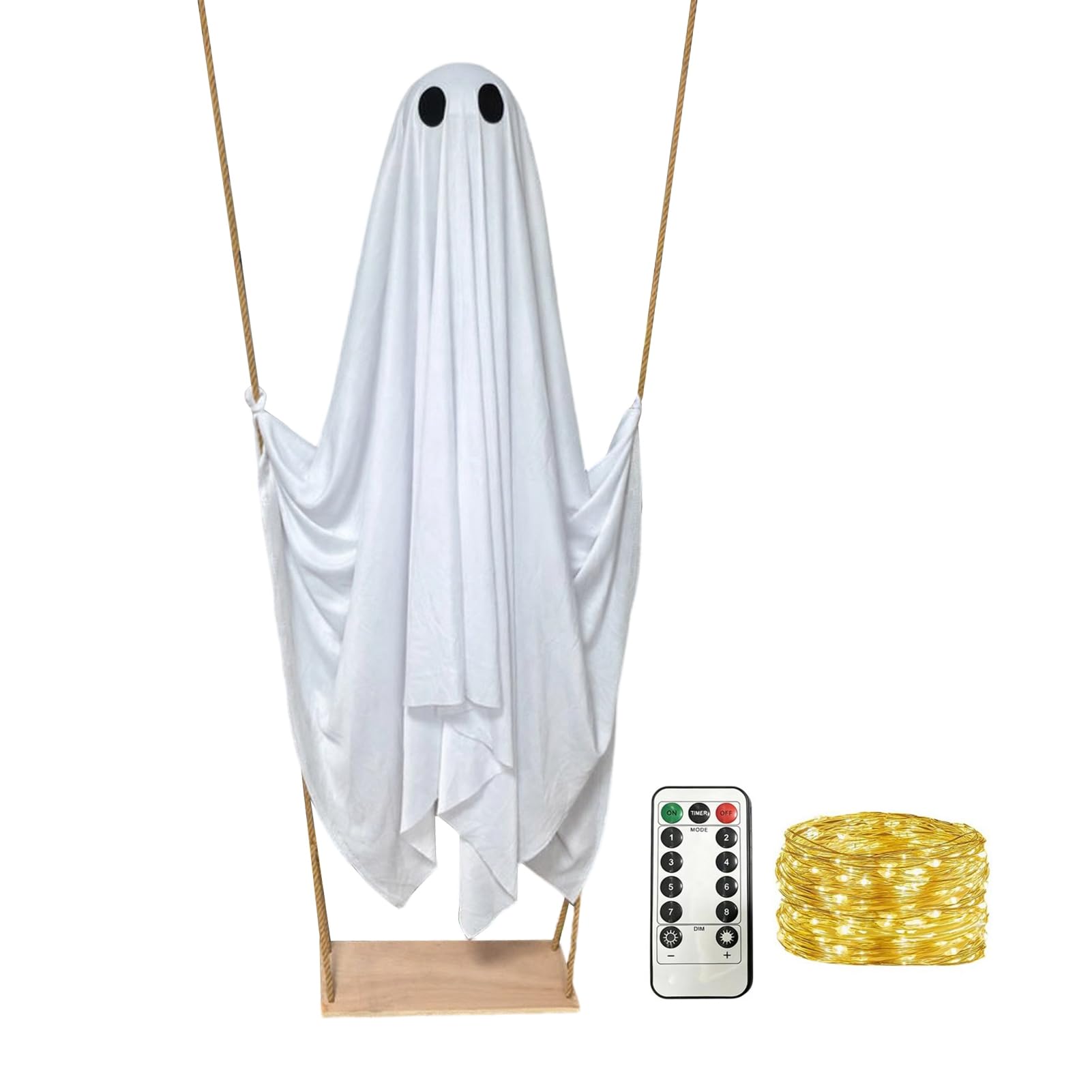 Pasisuu Halloween Hanging Swing Ghost Decoration Light Up Spooky Decor