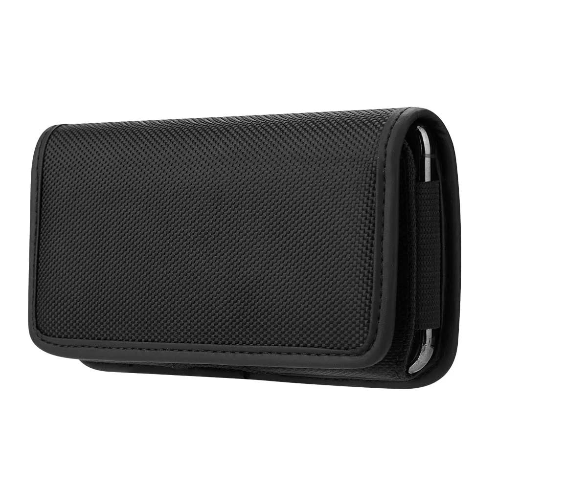 Rugged Horizontal Oxford Nylon Cloth Belt Loop Case, Compatible Cricket Icon 6 with a Thin Cover on it.