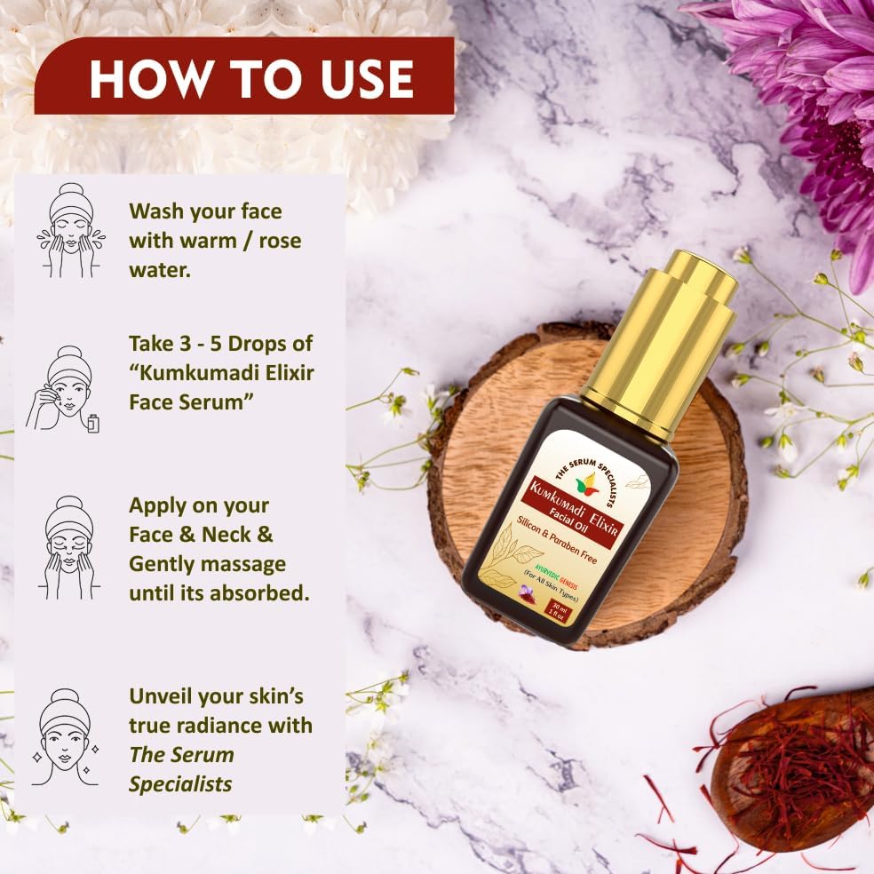 Image of Kumkumadi Face Oil - Brightening & Complexion Enhancing | Saffron Infused | All Skin Types | Paraben Free | 100% Pure from Himalayas - 30ml