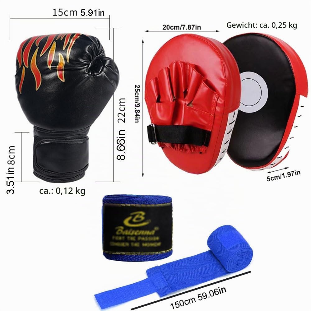 Kinder Boxhandschuhe und Box Pratzen Set für 3-10 Jahre,Kids Boxing Gloves,Boxhandschuhe Kinder Set,3-in-1 Box Handschuhe Jungen,Punchinghandschuhe für Jungen und Mädchen (Rot)