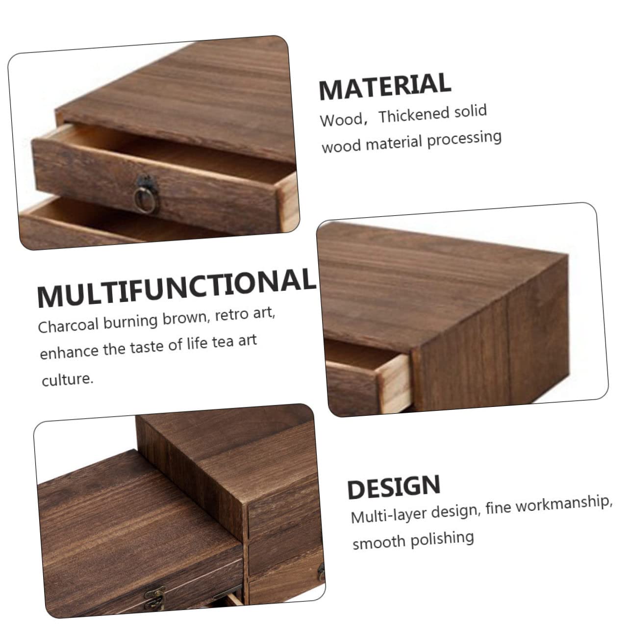 Ipetboom Caja de Madera Marrón para Té Pu'er Diseño Retro y Multi-capa, Caja Organizadora Cajones Impermeables Fácil de Usar para Almacenamiento en Cocina