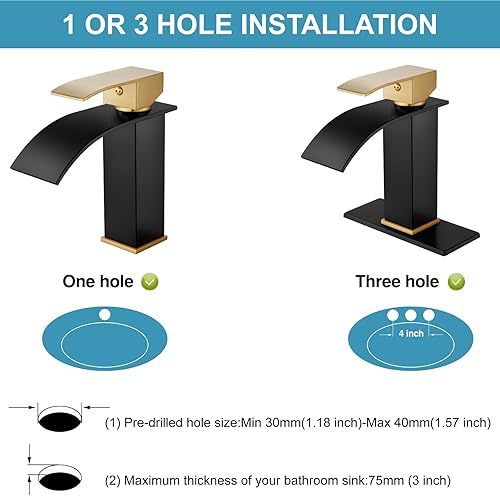 Miniatura 2 de Midanya Grifo de baño con boquilla de cascada de una sola manija, grifo de lavabo de baño de 1 agujero, moderno grifo de lavabo de tocador de RV con