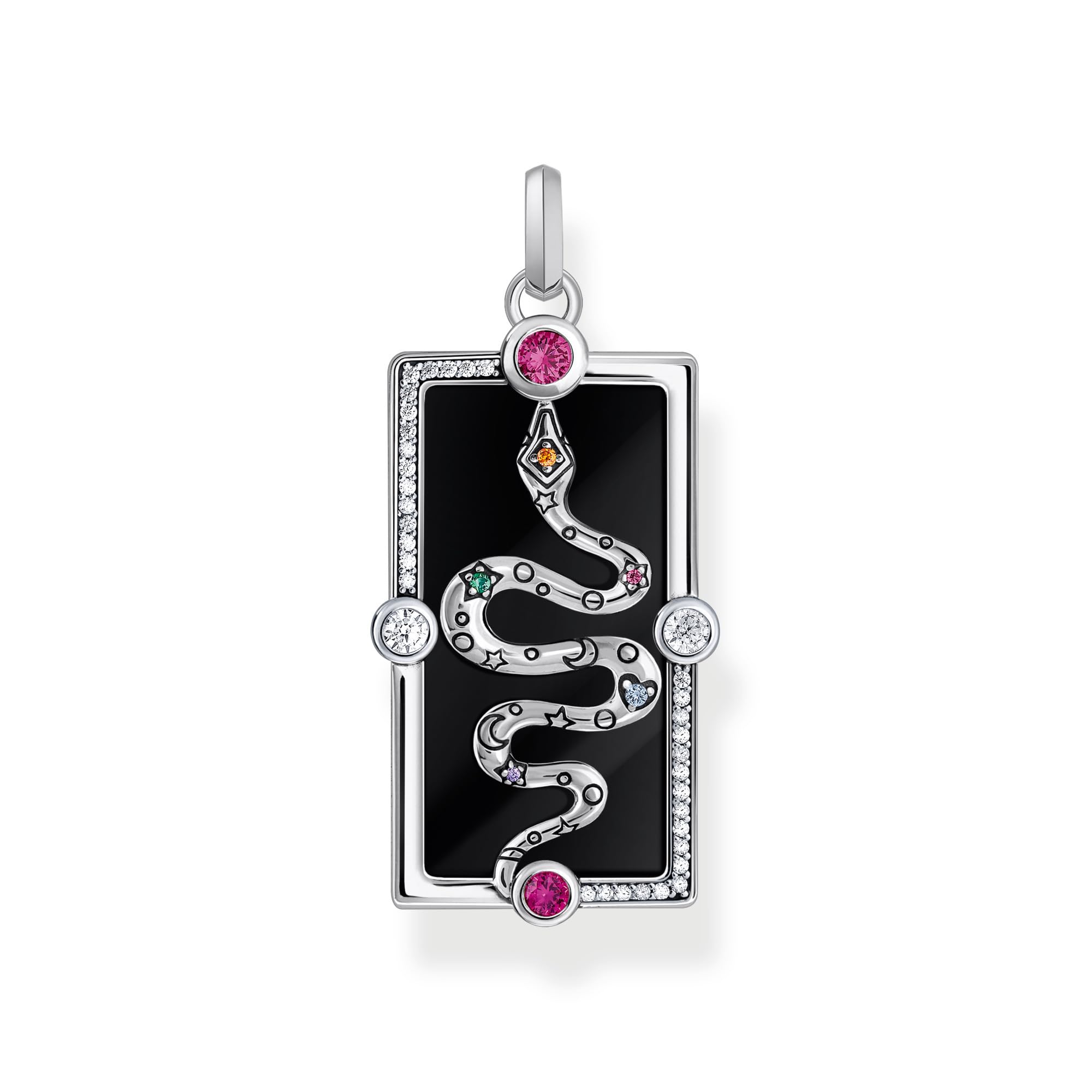 THOMAS SABO Kettenanhänger Schlange mit schwarzer Kaltemaille und bunten Steinen Silber 925 Sterlingsilber, Geschwärzt, Kaltemail