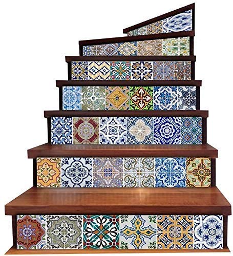 Stair Stickers Tile Stickers for Stairs Decoration Stair Riser Decals Vinyl Stickers for Stairs, Staircase Decals Stickers Vinyl Tile Stair Stickers Self Adhesive Stair Tile Decals (6Pcs)