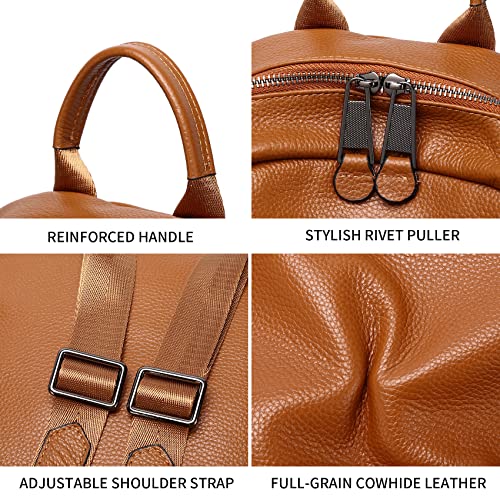Image of Genuine Leather Backpack Purse For Women | Fashion Convertible Ladies Shoulder Bag Burnt Caramel /Orange
