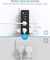 Vista 6 de Extensor de salida protector de sobretensiones con enchufe giratorio, 6 tomas de corriente alterna con 3 puertos USB (2 USB C), 1800 julios, regleta