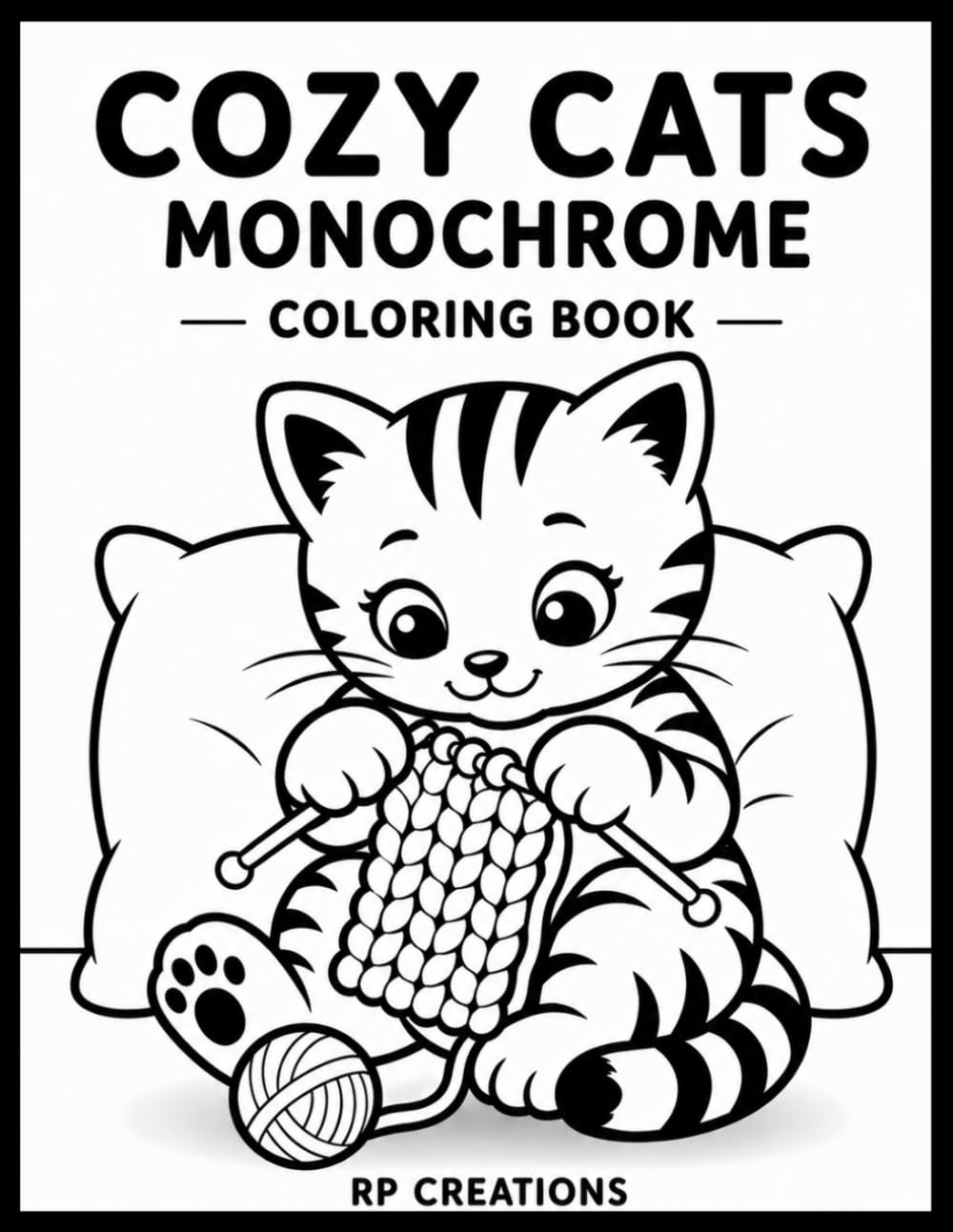 Cozy Cats Monochrome Coloring Book: 40 Cute Cat Scenes for Adults & Teens (Bold & Simple Coloring Style)