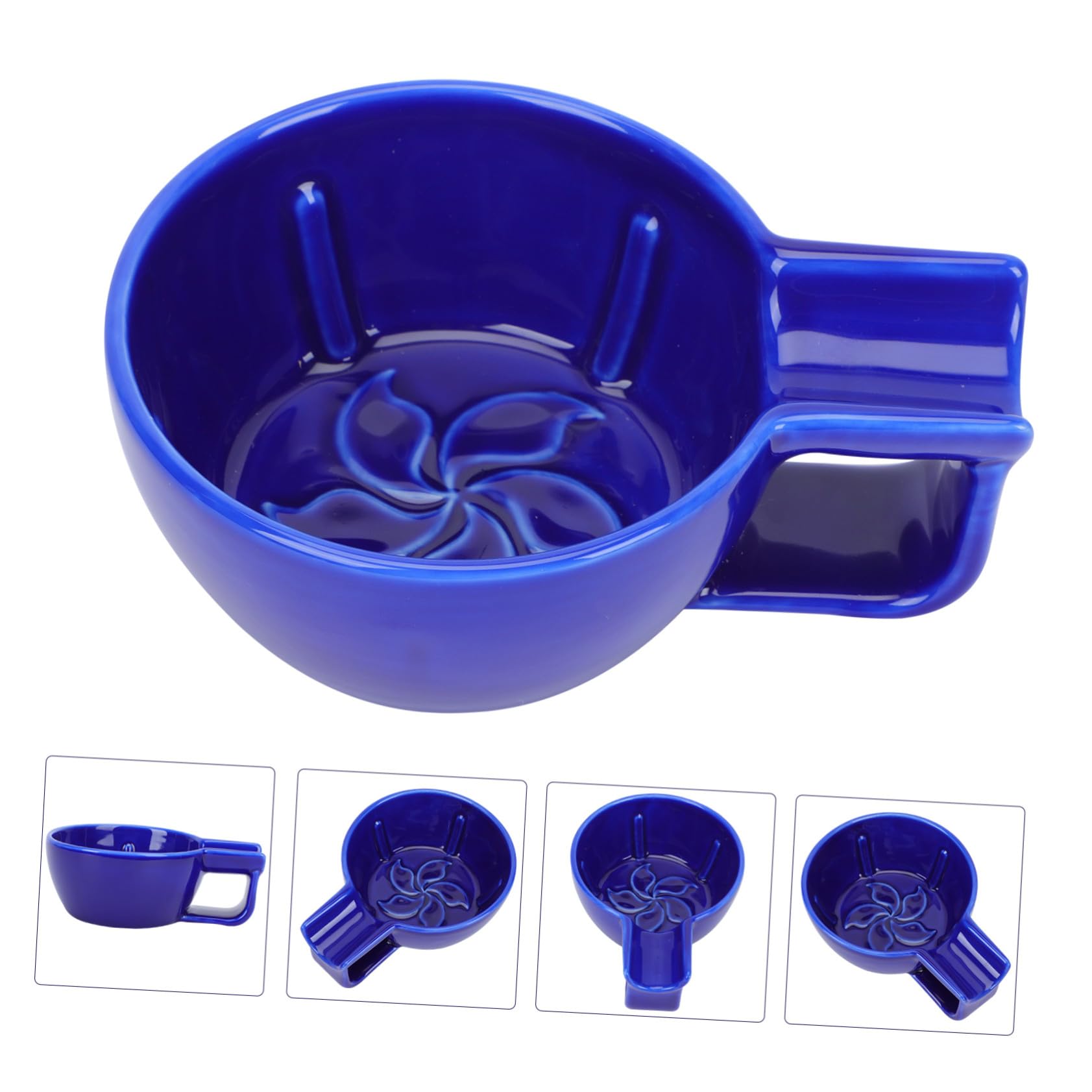 STOBAZA Ciotola da Barba in Materiale Ceramico Azzurro con Manico Design Ergonomico e Grande Capacità per Rasatura Casalinga per Uomini Funzione di Pulizia e Lavaggio Personale