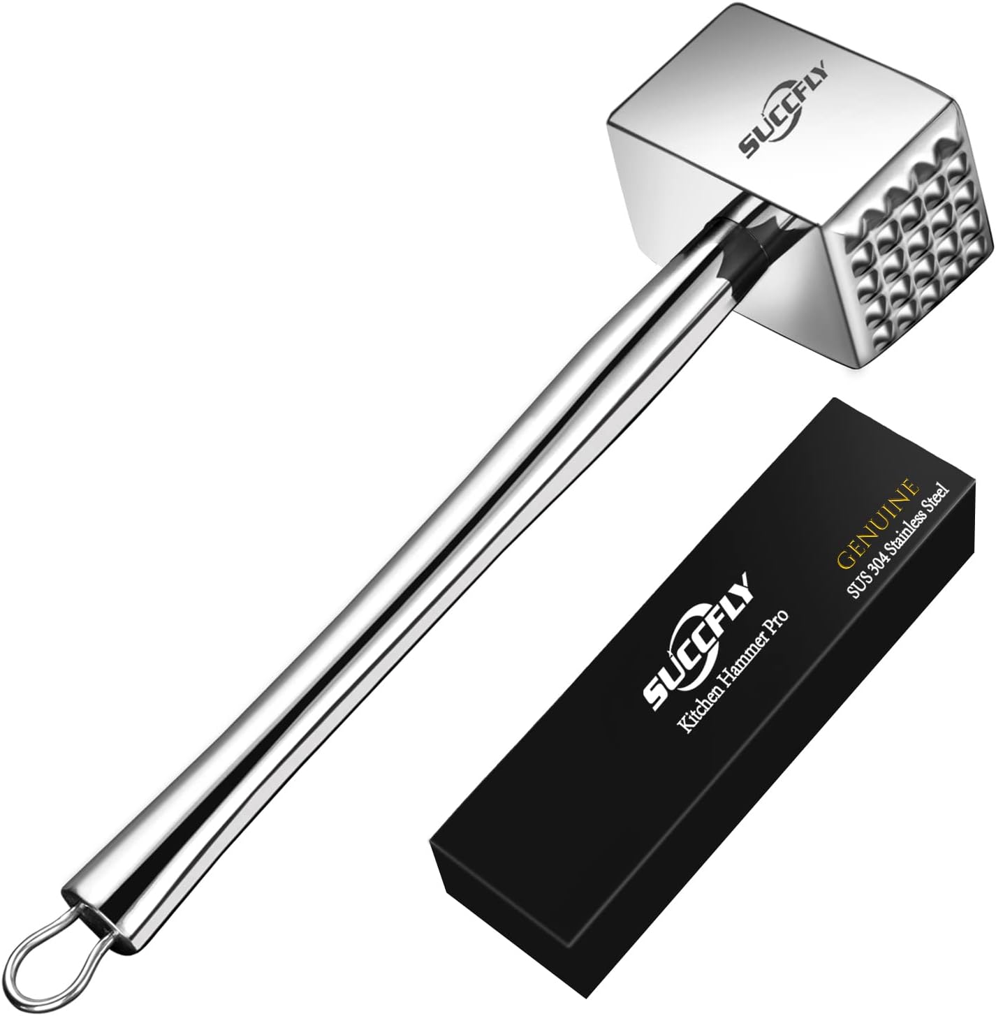 Meat Tenderizer Stainless Steel, Heavy Duty Meat Hammer, Kitchen Meat Mallet 1.65LB Meat Pounder Flatterner Weighted Hammer Extended Handle for Labor-Saving Chicken Steak Meat Tenderizer Tool