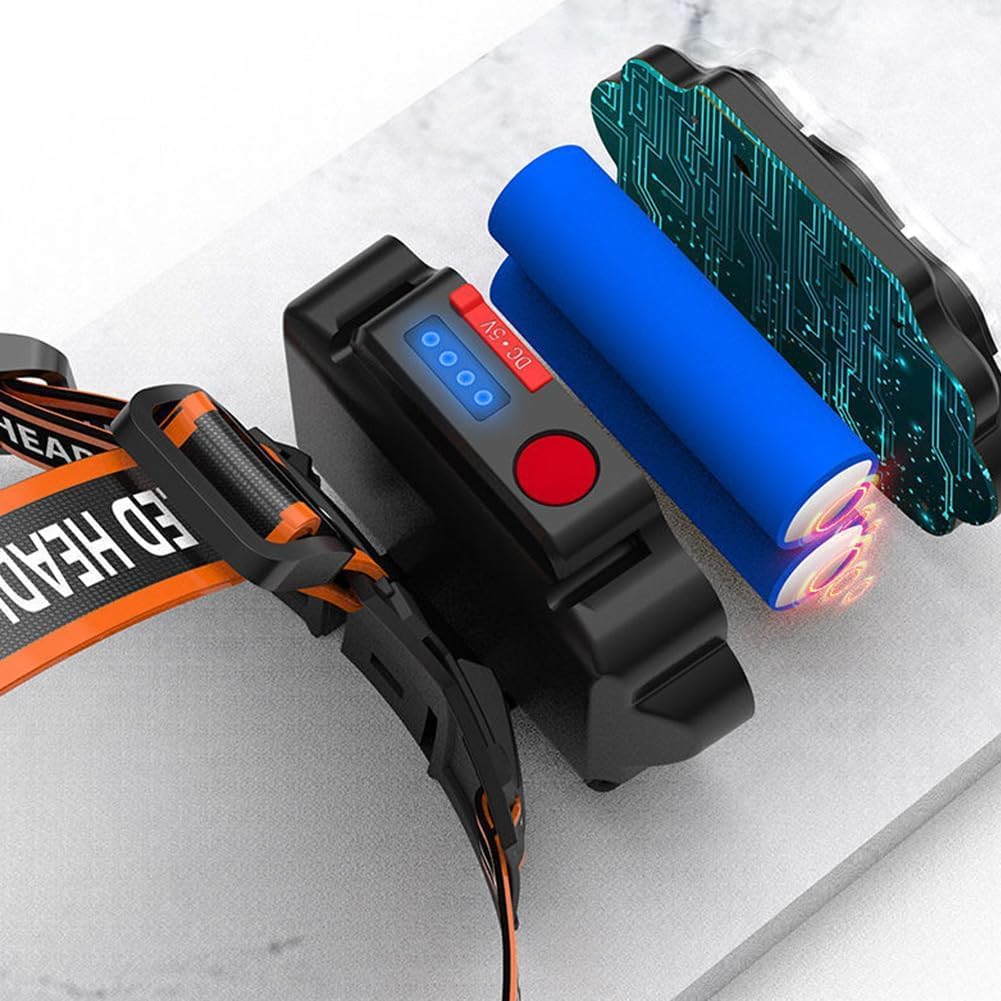 Latarki czołowe do kempingu i pieszych wędrówek, latarka czołowa zewnętrzna 8 LED USB akumulatorowa latarka czołowa z wyświetlaczem mocy do kempingowej latarki czołowej(Black 3pcs)
