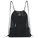 Drawstring Backpack Sports Gym Sackpack with Mesh Pockets Water Resistant String Bag for Women Men&lpar;Black&rpar;