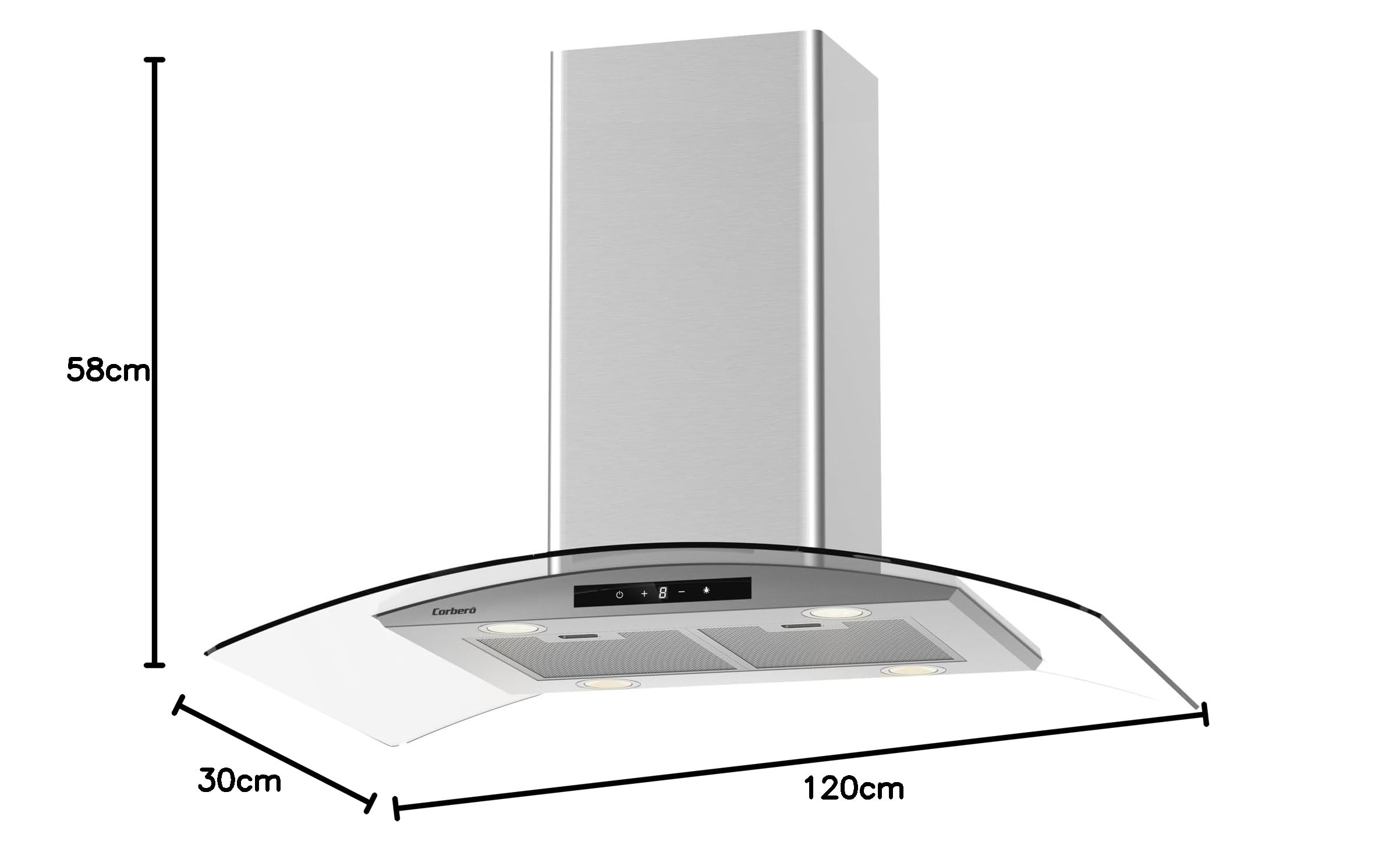 Cappa isola, 90 cm, portata 1000 m3/h, Inox, 3 velocità, filtro alluminio 3 strati, filtro carbone, efficienza energetica A++