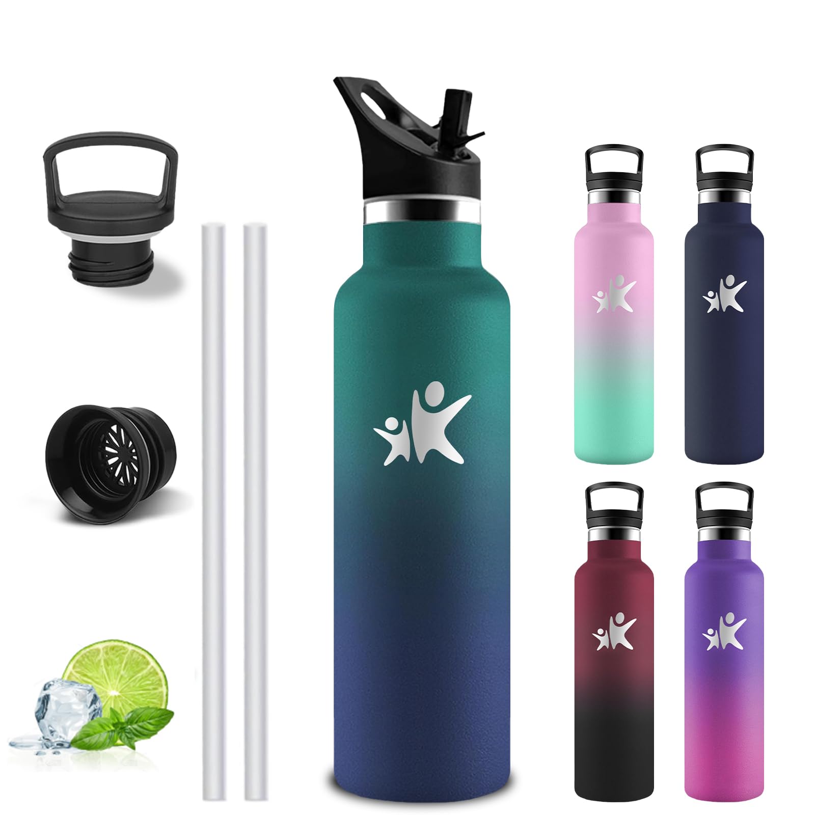 Grsta Borraccia Termica 750 ml, Senza BPA, Borraccia con Cannuccia, Bottiglia Termica Senza Perdite, Borracce Termiche, Acciaio Inossidabile 18/8, Borracia Metallo per Campeggio, Viaggio, Palestra