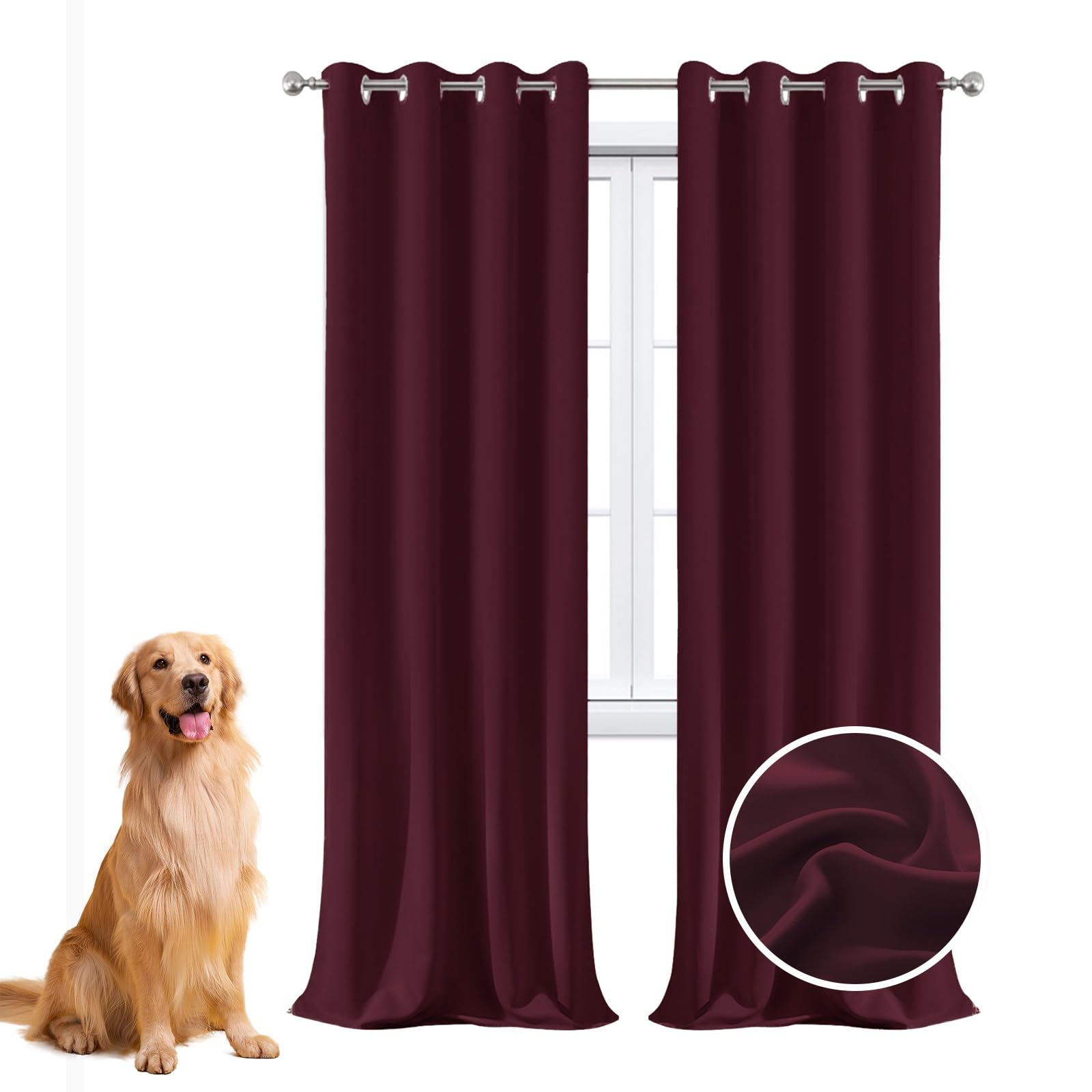 Rideaux occultants avec doublure noire isolation phonique vin rouge 240 x 200 cm