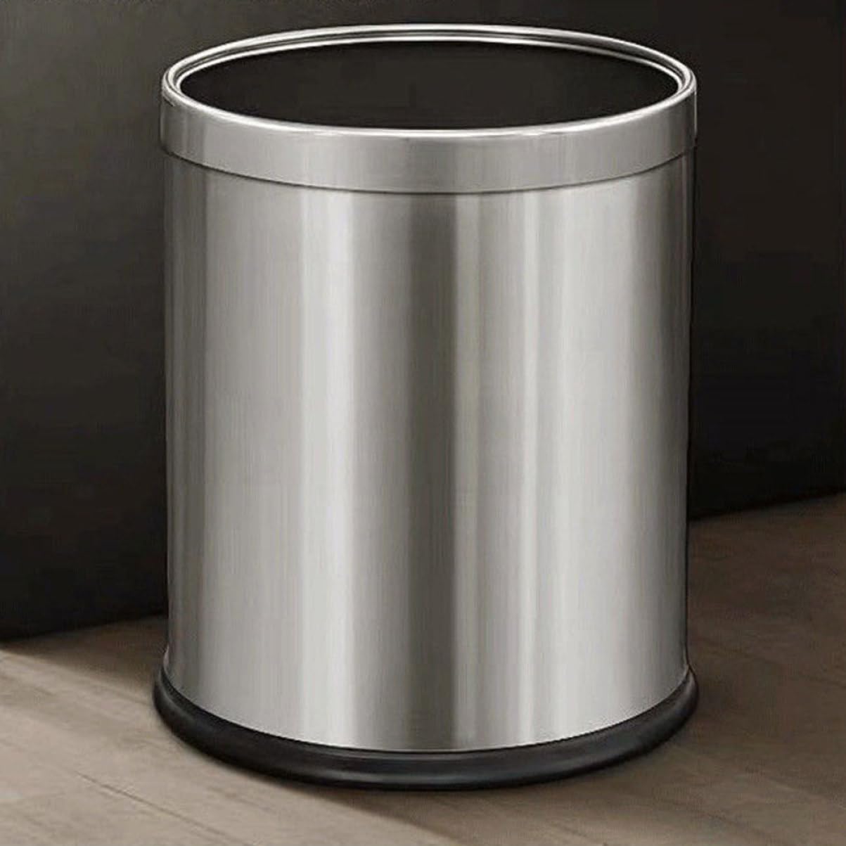 Amosfun Edelstahl Papierkorb 10l, Silber, Stabil für Haushalt und Büro | Offenes Design, Leichtes Einwerfen von Abfall, Kompakte Größe für Bad und Arbeitsraum