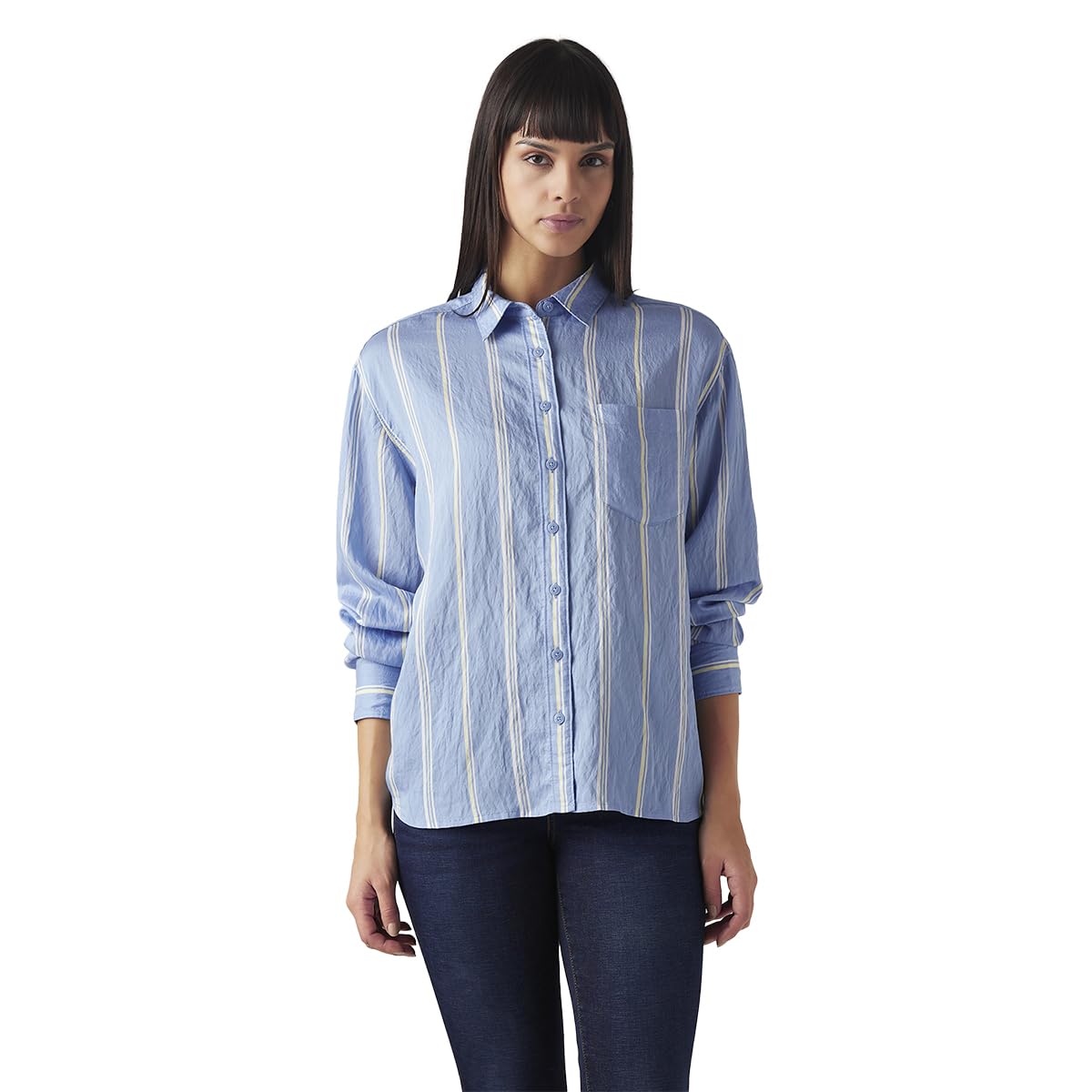 Levi's Womens Striped White Cuff Sleeve Shirt in white