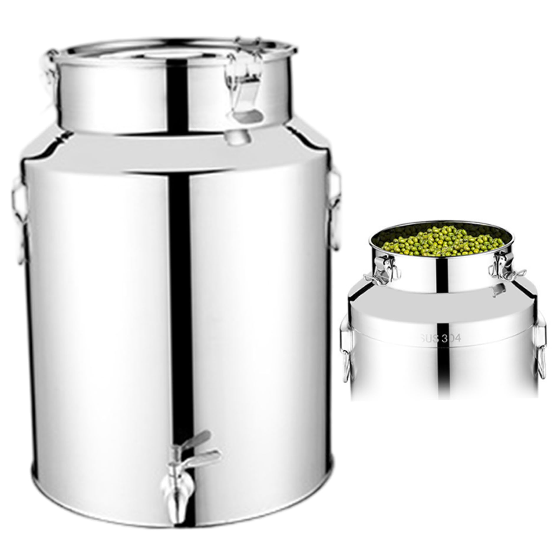 Milchdose 5L Edelstahl Wasserspender Hochleistungshonigschaufel mit Ausstrich, Verriegelungsdeckel und Griff für Wein, Speiseöl, Milch, Körner