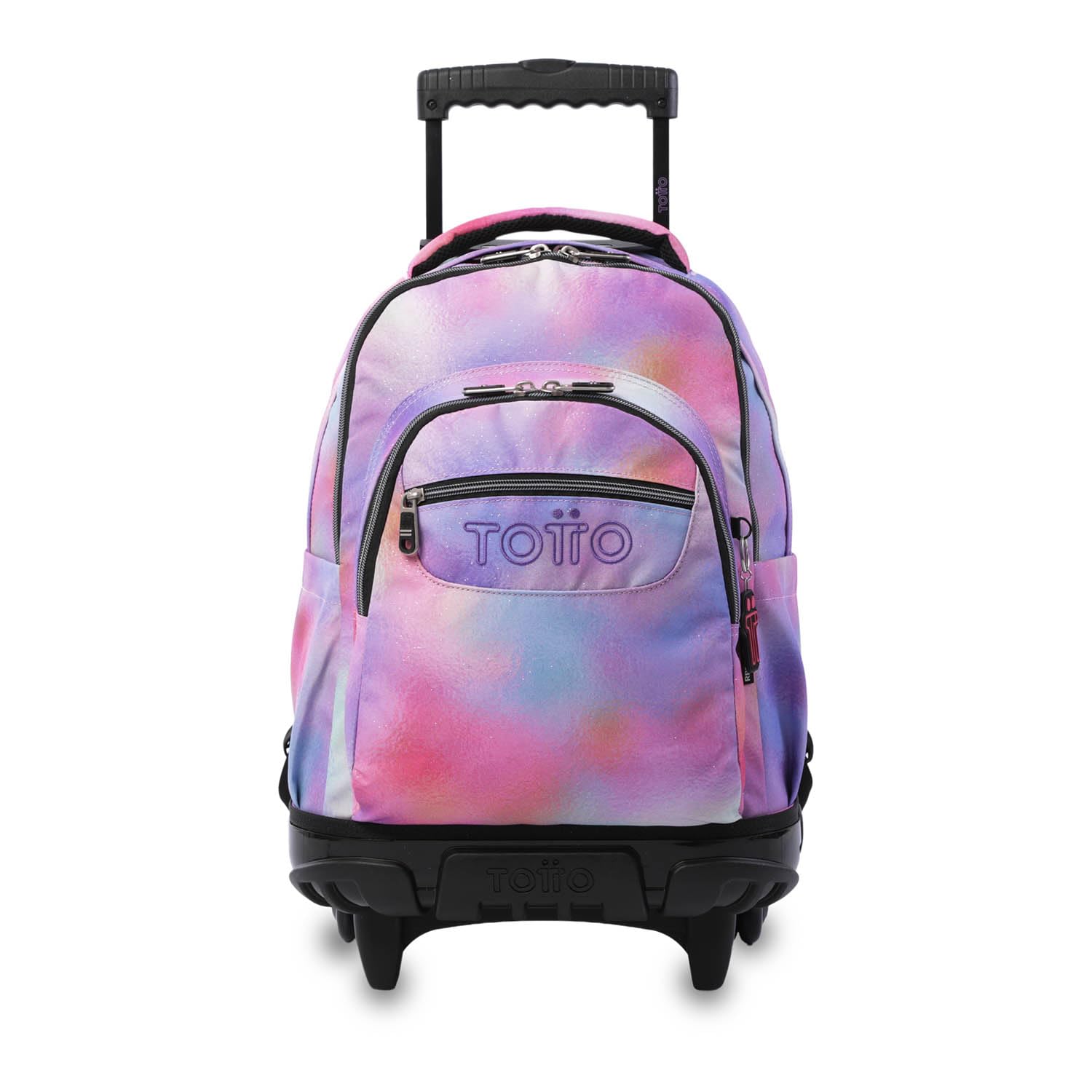 TOTTO - Mochila Escolar con Ruedas, Modelo Renglones Glitter, Capacidad 26,21 Litros, Bolsillo para PC 15,4", Bolsillo Botella, Correas en S para Mayor Comodidad, Resistente, Estampado Bloom