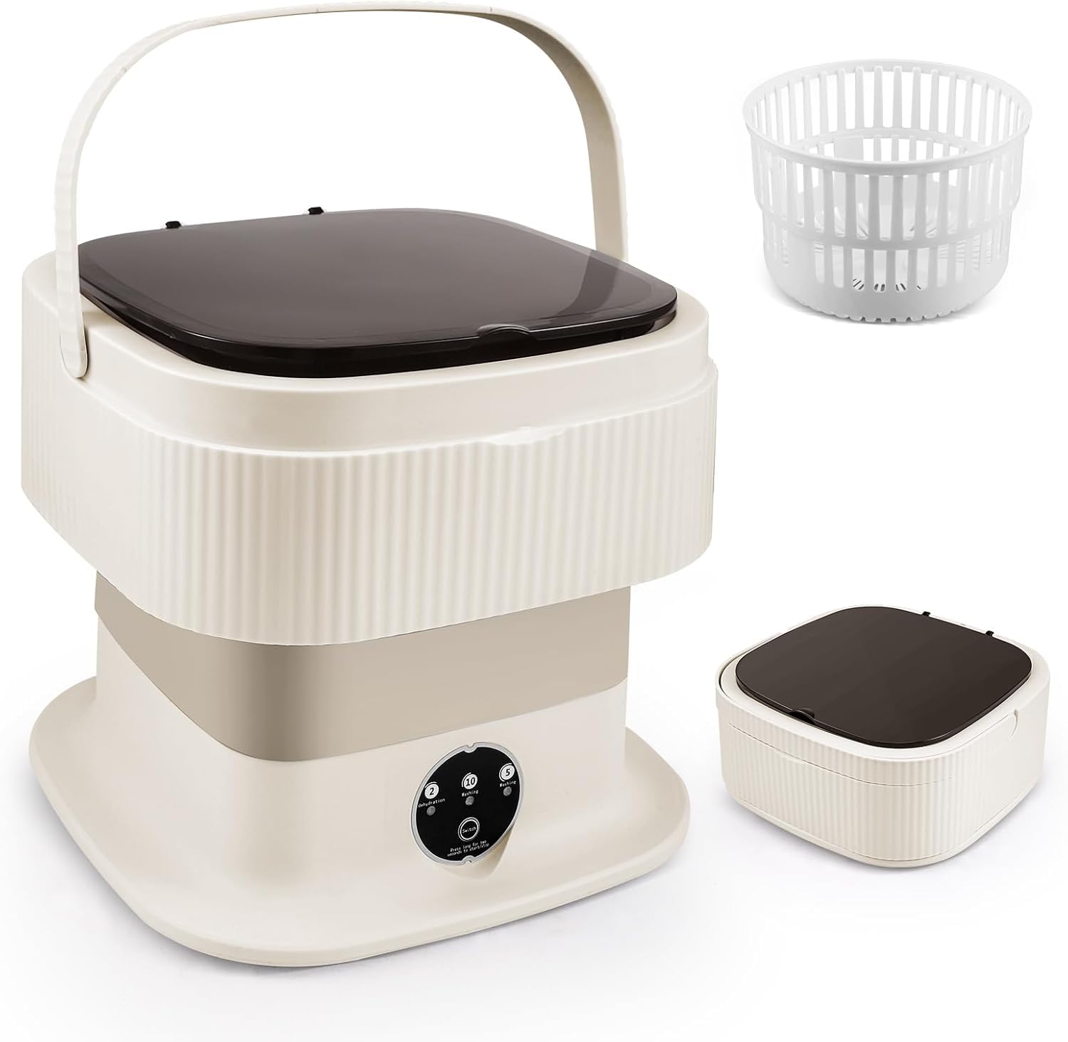 Mini Waschmaschine, 11L Faltbar Waschmaschine mit Schleuderfunktion, Tragbare Reisewaschmaschine, Camping Mobile Waschmaschine für Reisen, Wohnmobil, Studenten (Khaki)
