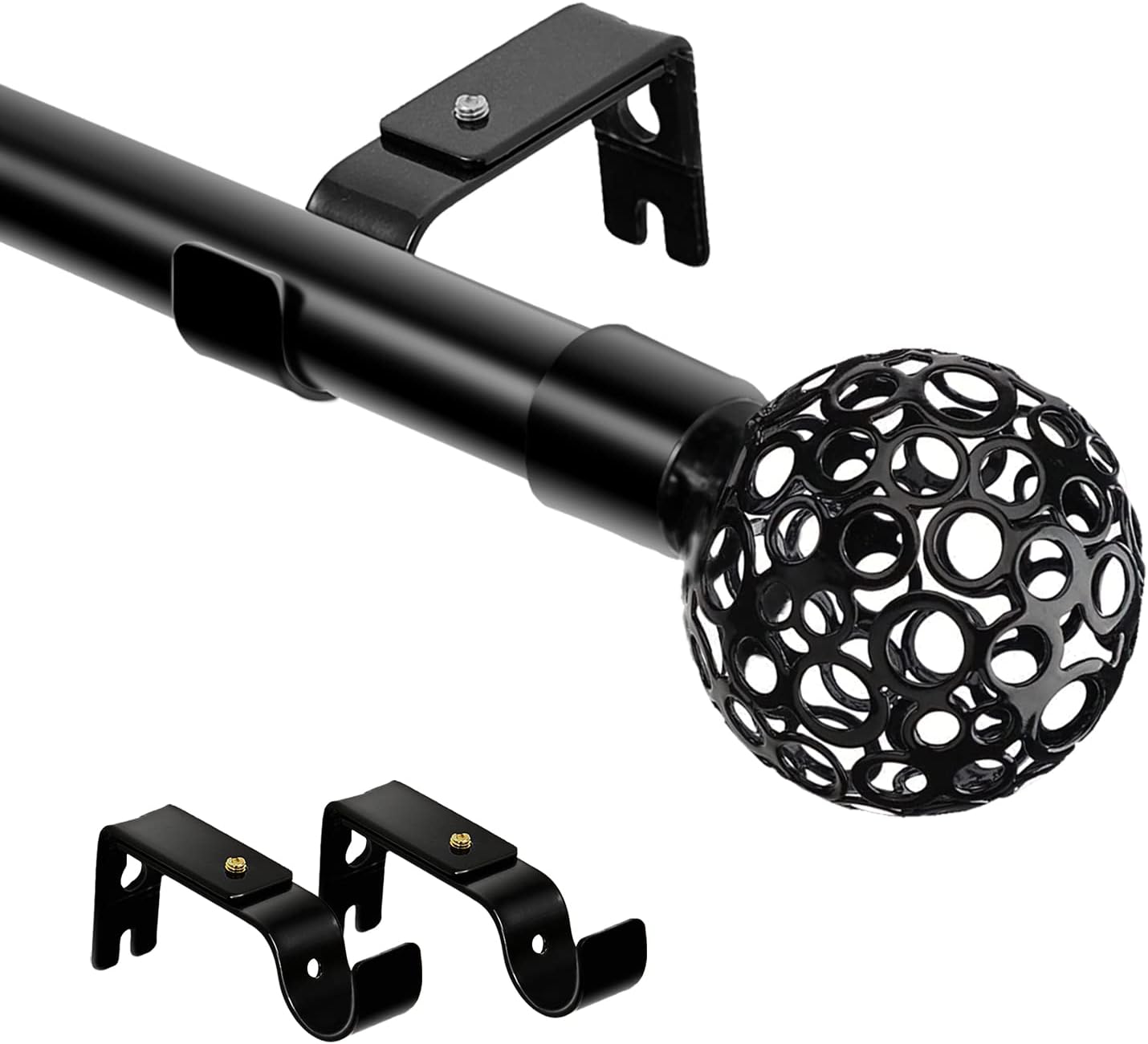 1 Inch Black Curtain Rods for Windows 66 to 144 Inch, Extra