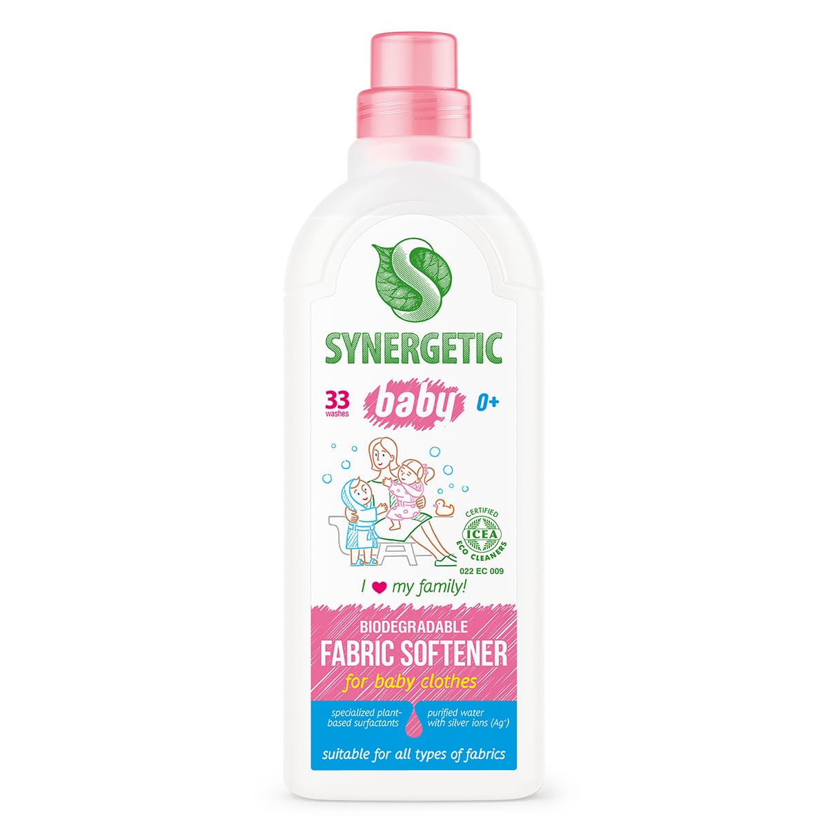 S SYNERGETICBaby Liquid Fabric Softener for Baby Clothes, Hypoallergenic Fabric Conditioner, Plant-Based Ingredients, No Added Dyes or Fragrances, 33 Washes, 1 L