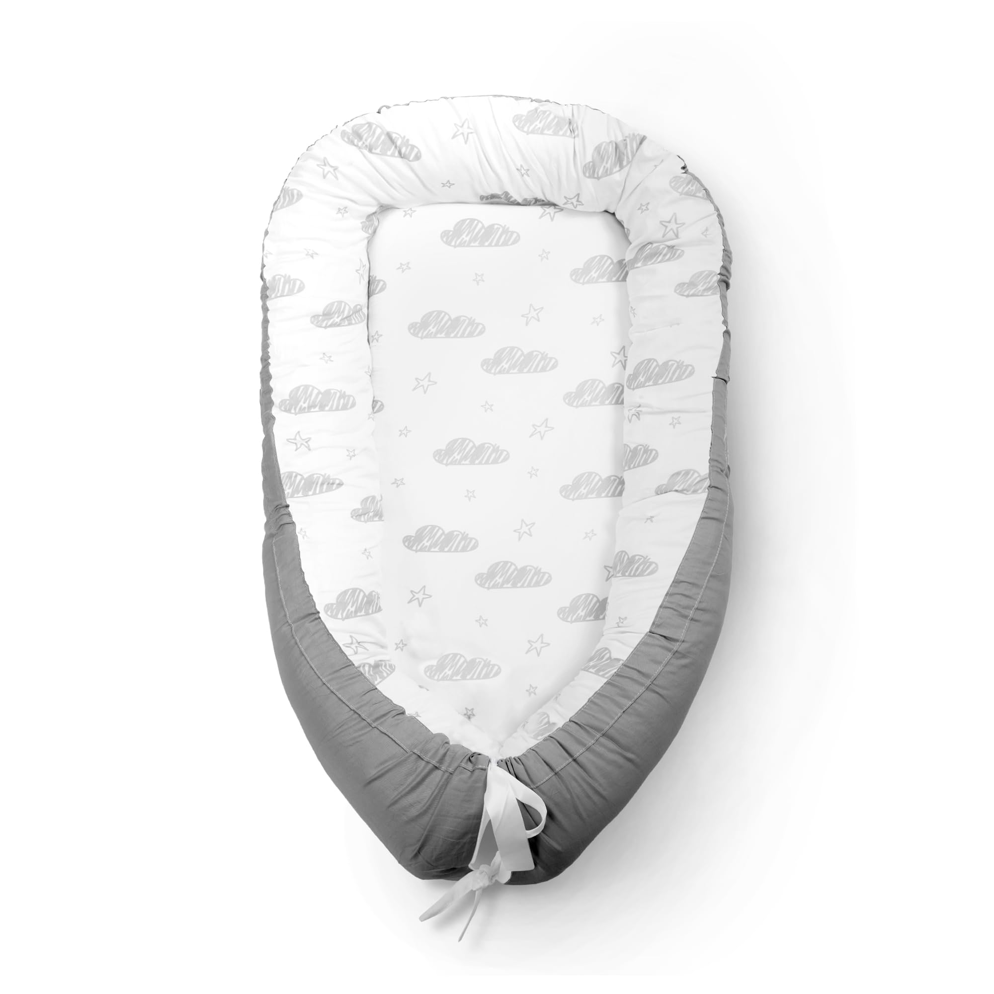 Kidoola Newborn Baby Nest Lounger with Memory Foam Base, 100% Cotton, Washable, Safe and Breathable Fabric 0-12 Months Unisex Ideal for Home, Travel & Baby Essential Gift (Clouds)