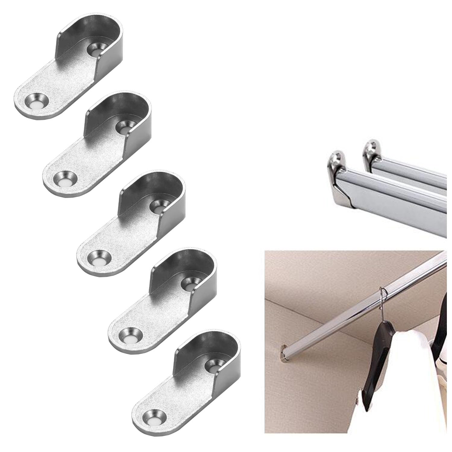XDHLDULYK 50 Pack Flange Closet Rod Holder Oval Closet Rod End Supports Zinc Alloy Heavy-Duty Closet Pole Socket for Wardrobe Closet Silver