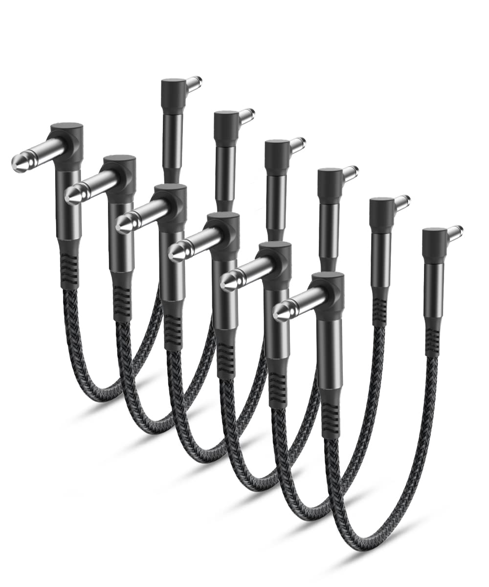 RUXELY 6.35mm Gitarren Patchkabel 0.15M 6Pack,90 Grad 1/4" Stecker Instrument Pedal Kabel,15CM Guitar Klinkenpatchkabel,Winkel Patch Cable für Gitarreneffekte,Gitarre/Bass Effektpedale,Pedalboard