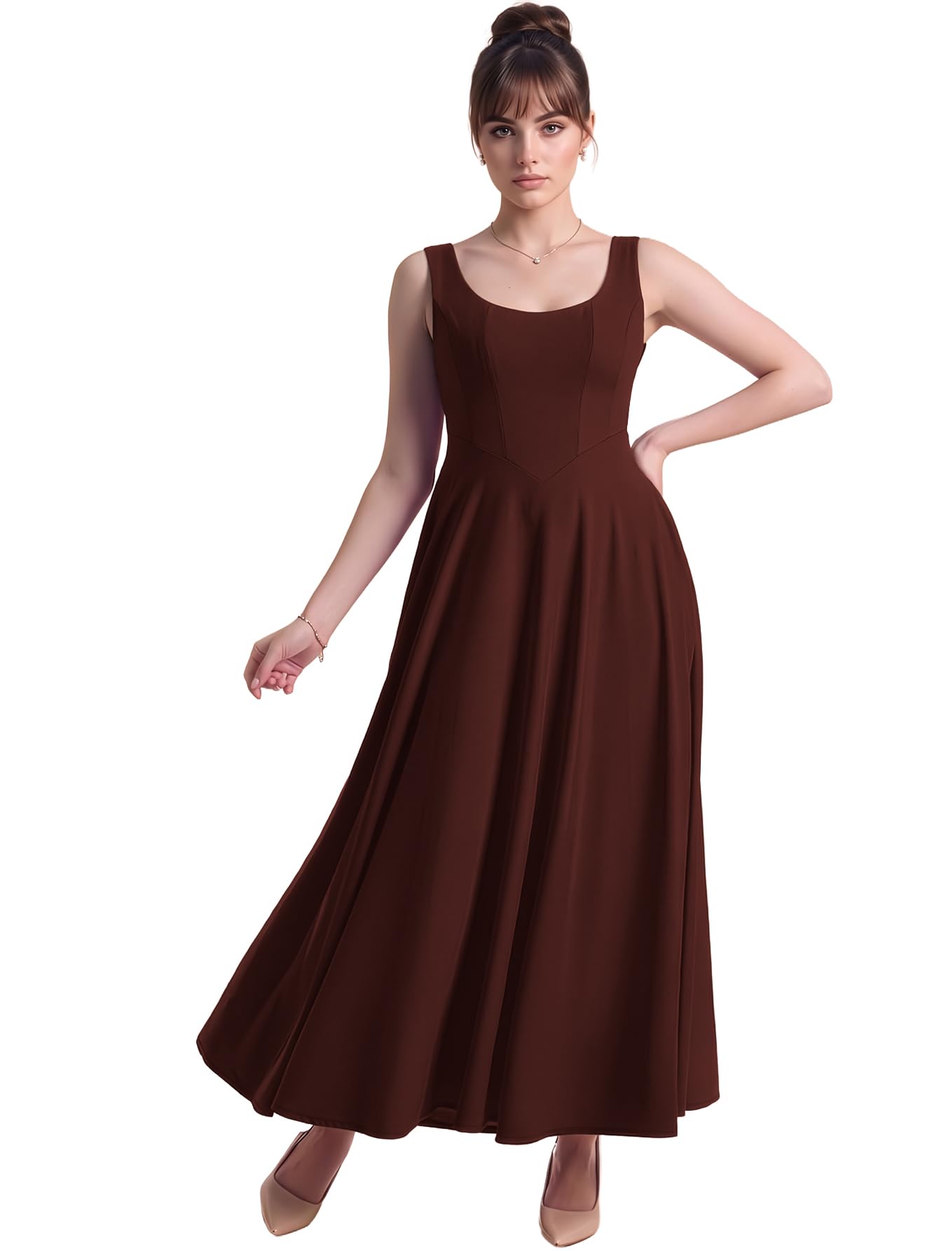 aahwan Solid Fit and Flared Round Neck Midi Dress for Women's & Girl's-picture-29
