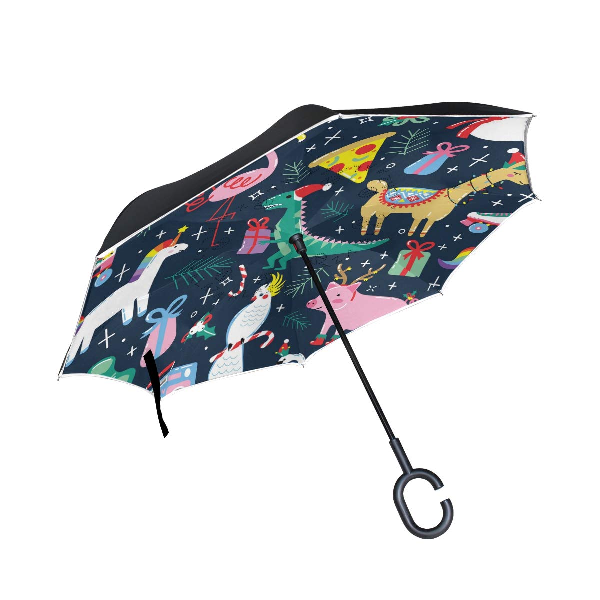 Paraguas invertido de plátano con Reverso para Coche, Resistente al Viento, a Prueba de Rayos UV, Doble Capa para Mujer, multi16, Talla única